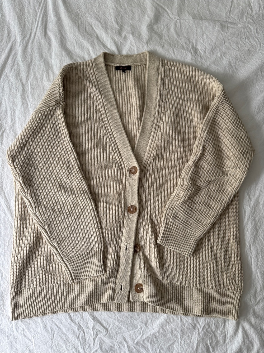 Quince 100% Organic Cotton Oversized Boyfriend Cardigan - Speckled Beige, Medium